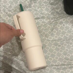 Starbucks Cream Tumbler with Green Straw